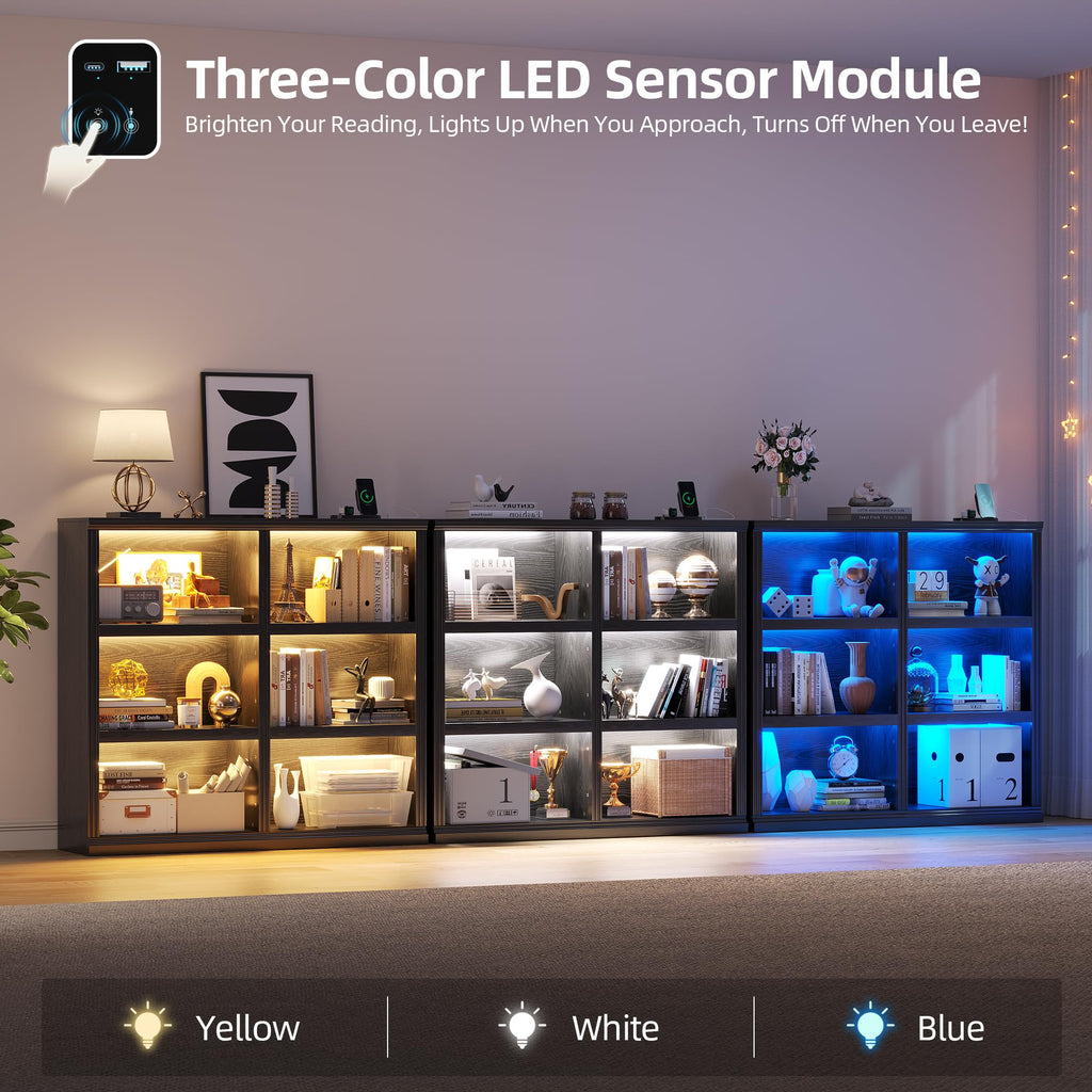 6-Cube LED Bookshelf with Motion Sensor and USB Type-C - Black