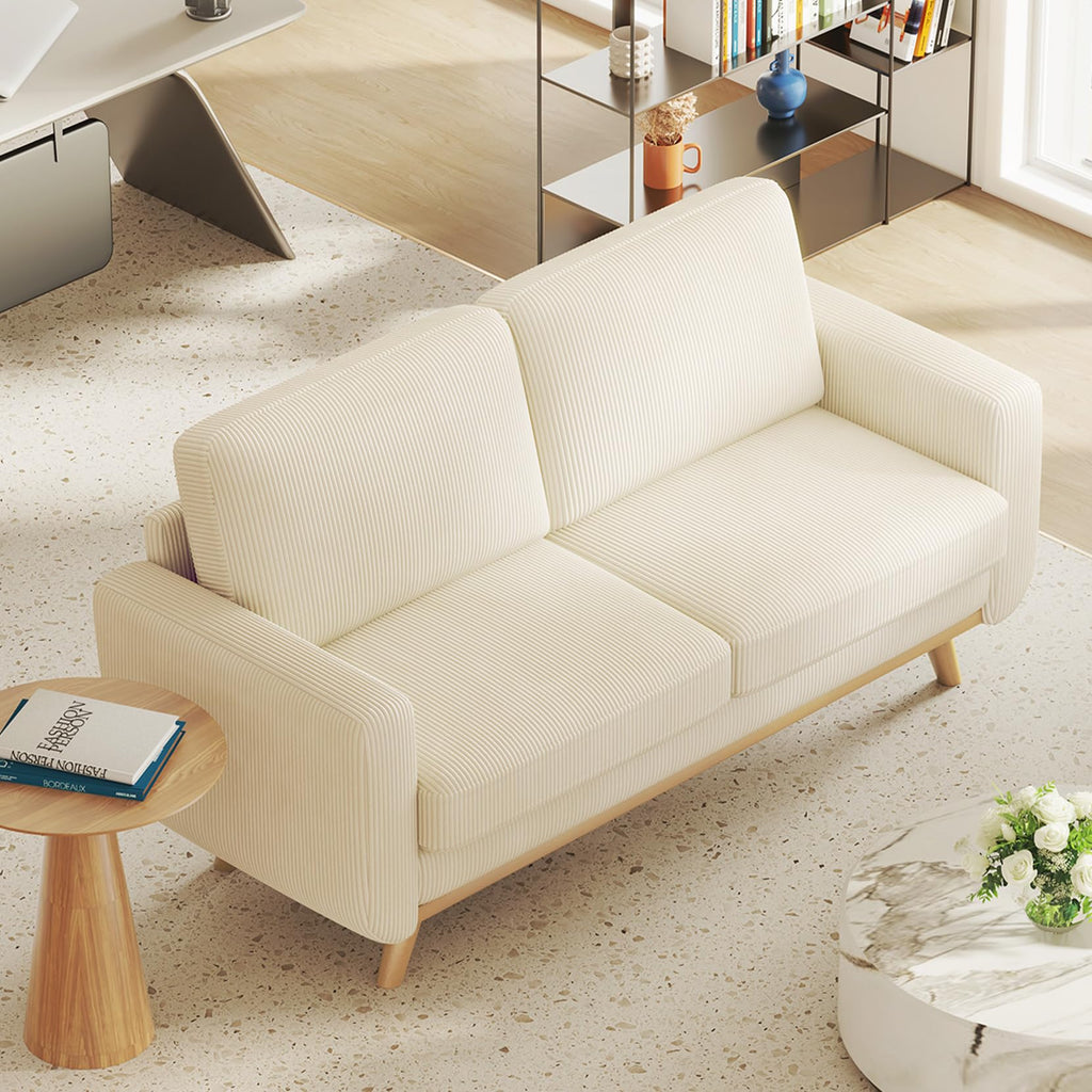 68" Loveseat Sofa Beige, Comfy Corduroy Couch with Spring Cushion, Modern Sofa with Deep Seat, for Bedroom & Living Room
