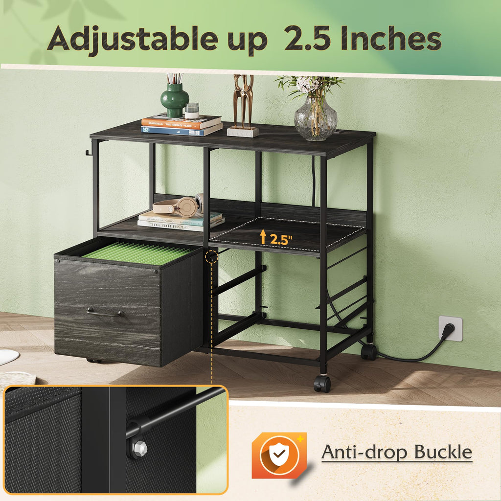3 Drawer Mobile File Cabinet with Storage Shelf, Charging Station