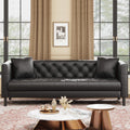 81 in Leather Couch, Modern Leather Sofa with Deep Seat, Handmade Button Tufted 3 Seater Sofa, Chesterfield Couch for Apartment or Office, Black