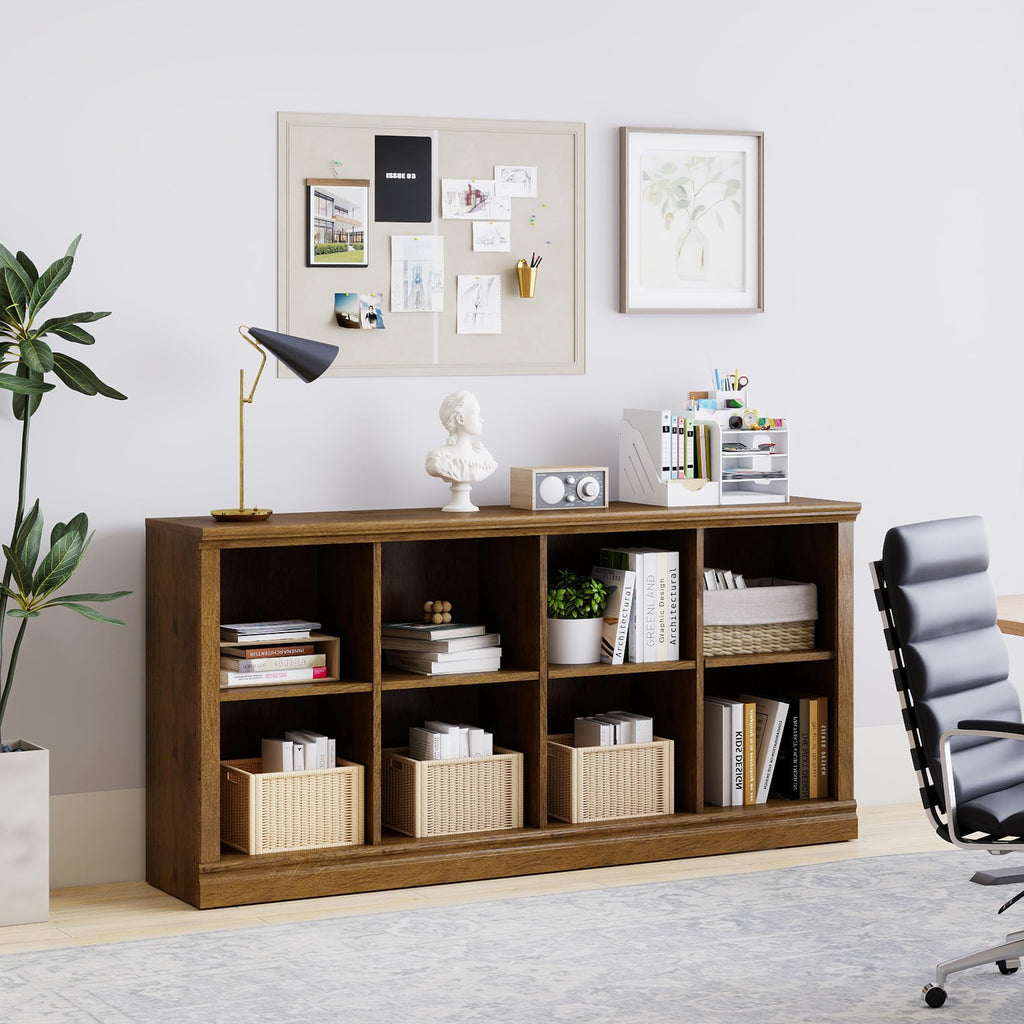 2 Tiers 8 Cube Storage Organizer Bookcase, 54 inch Width Wooden Book Shelf