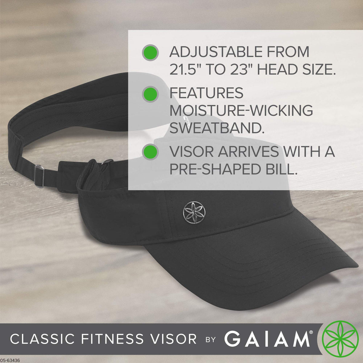 Classic Fitness Sun Visor, Moisture-Wicking, Women (Black)