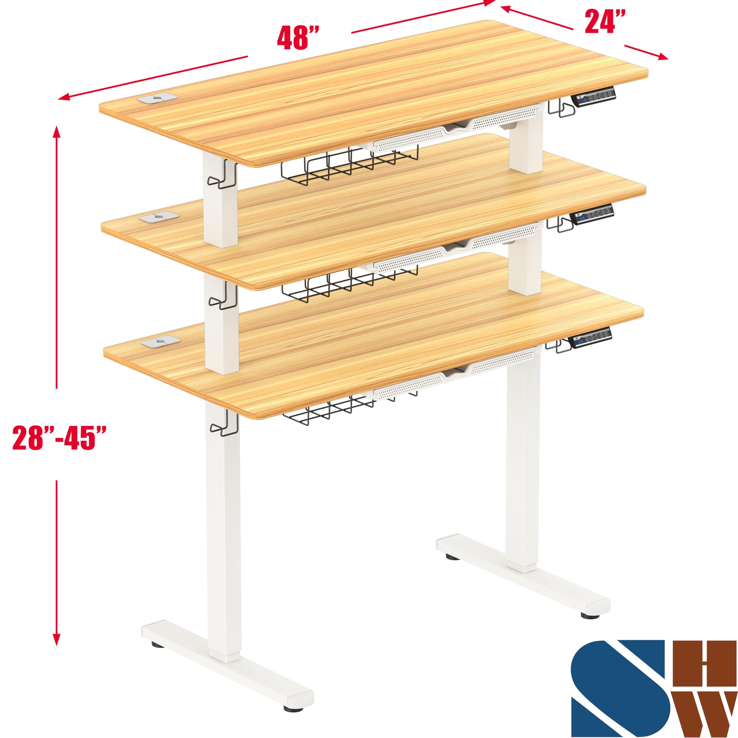 48-Inch Electric Height Adjustable Standing Desk with Drawer, Memory Preset and Cable Management Tray, Oak