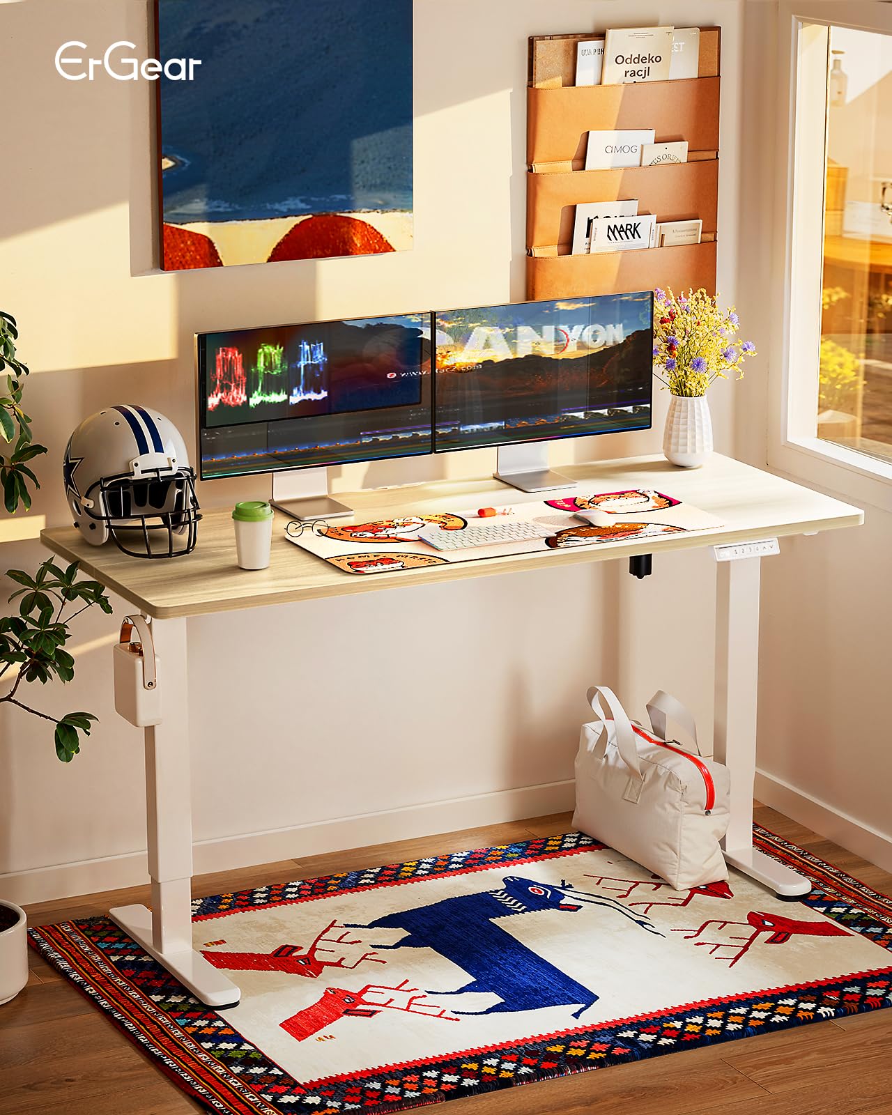 Height Adjustable Electric Standing Desk, 55 x 28 Inches Sit Stand up Desk, Memory Computer Home Office Desk, Natural
