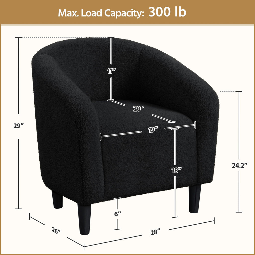 Accent Barrel Chair, Boucle Fabric Club Chair, Furry Sherpa Elegant Armchair with Cozy Soft Padded, Suitable for Living Room Bedroom Reception Office, Black