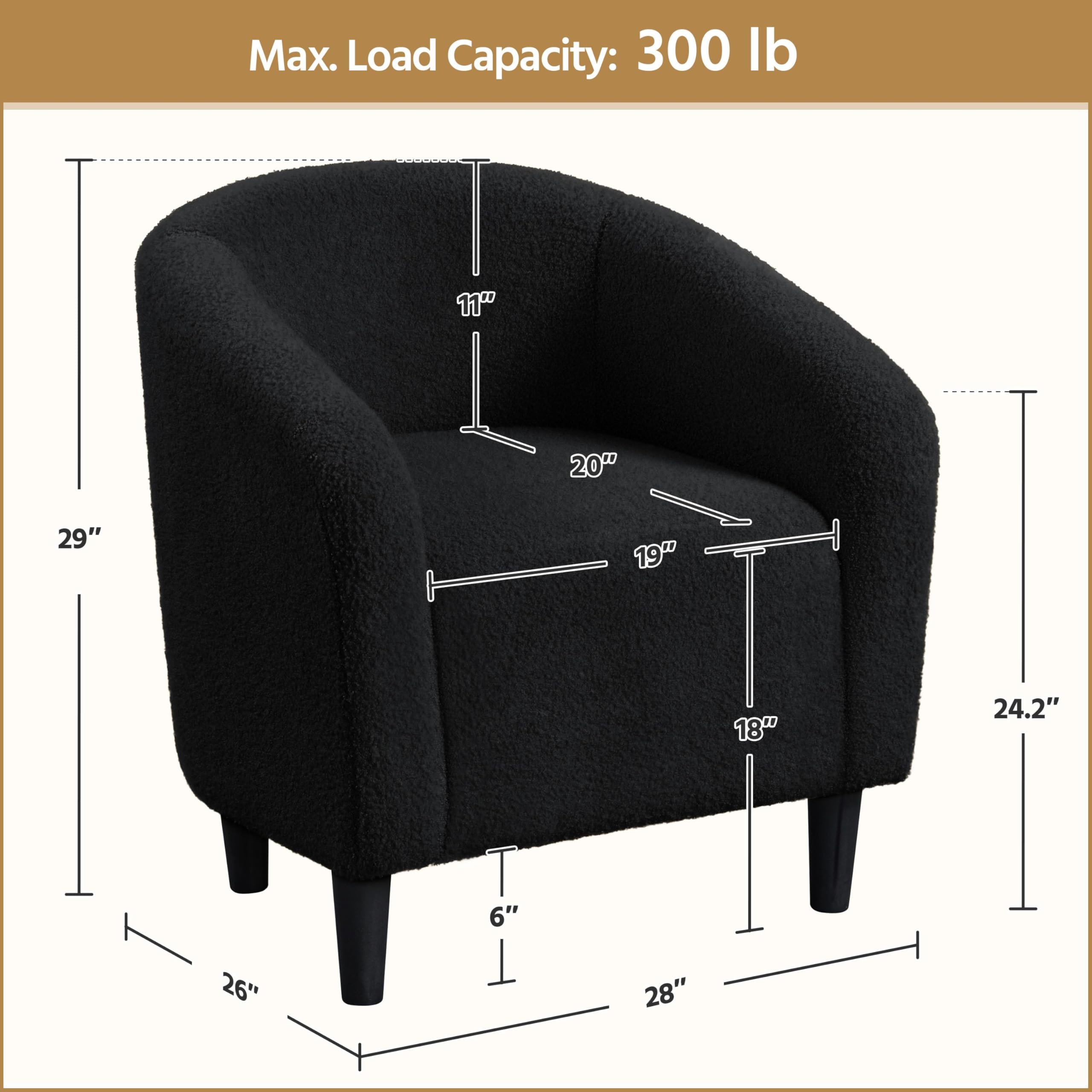 Accent Barrel Chair, Boucle Fabric Club Chair, Furry Sherpa Elegant Armchair with Cozy Soft Padded, Suitable for Living Room Bedroom Reception Office, Black