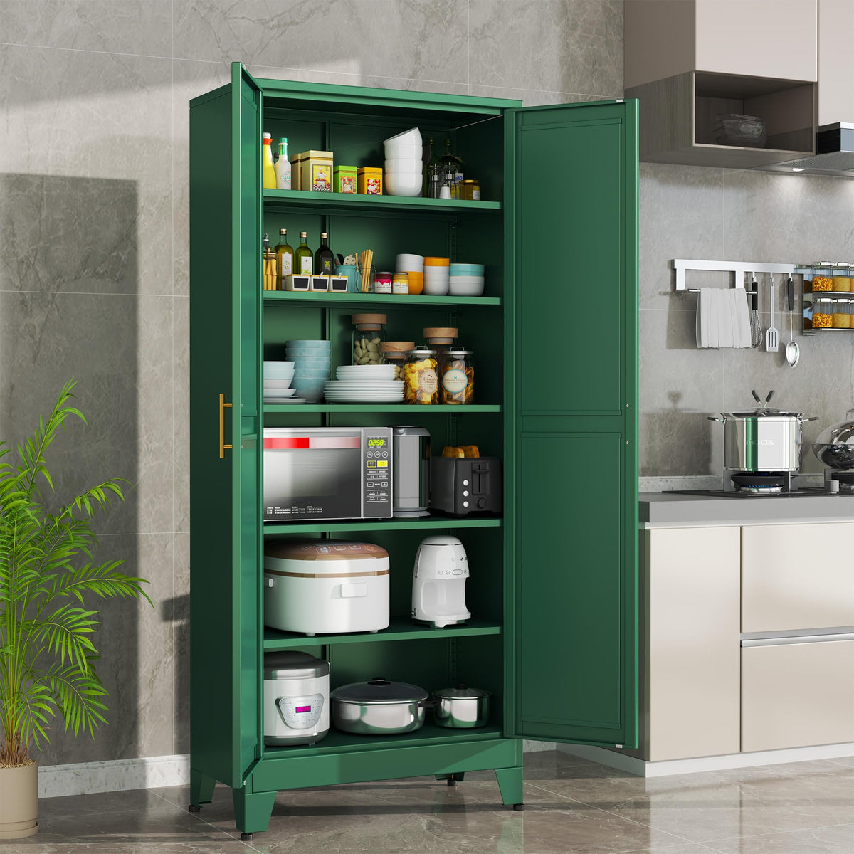 Green Metal Storage Cabinet,75" Steel Cabinets for Home Office