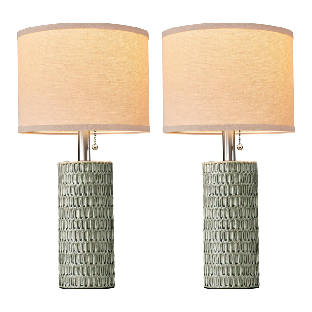 20.5" Modern Ceramic Table Lamps for Bedroom Set of 2, Bedside Lamps for Night Stands with Beige Lampshade, Farmhouse Table Lamp for Living Room Office Dorm, Light Green