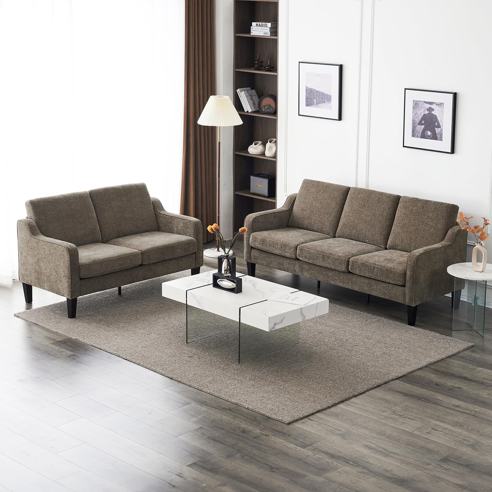 Brown 71" Small Sofa Mid Century Modern Couches 3 Seater Comfy Couch Upholstered Soft Chenille Floor Couch for Bedroom, Apartment, Office