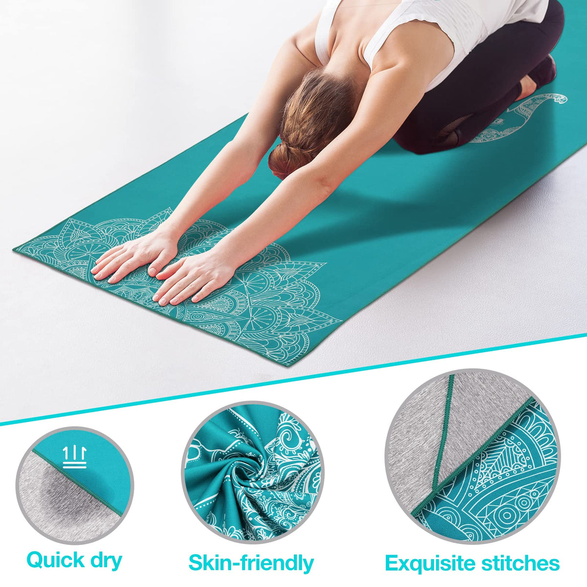 Yoga Towel for Hot Yoga Mat, Non-Slip Quick-Dry, 74.4 x 27.4 in