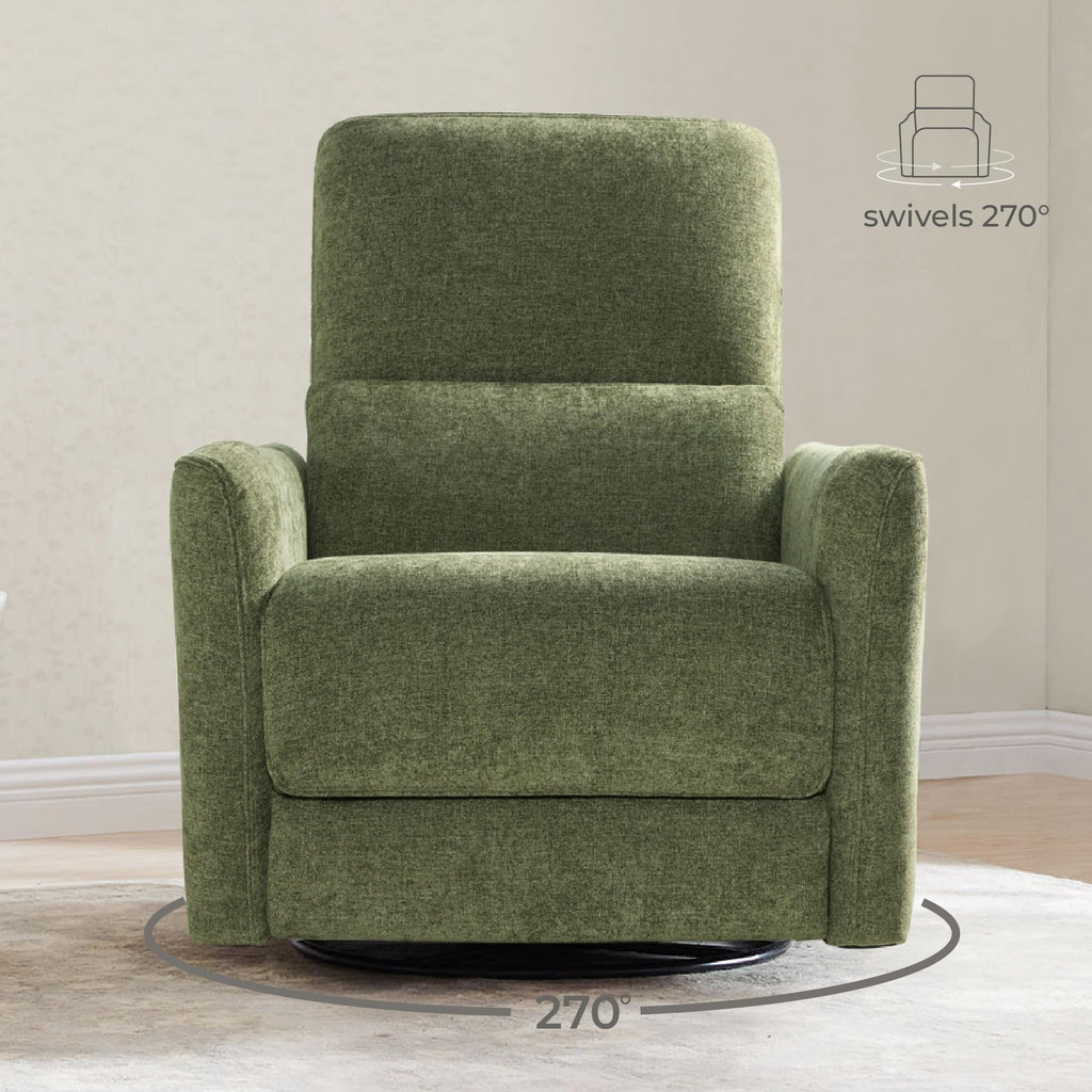 Power Recliner Chair Swivel Glider, FSC Certified Upholstered Living Room Nursery Reclining Sofa Chair with Lumbar Support, Green