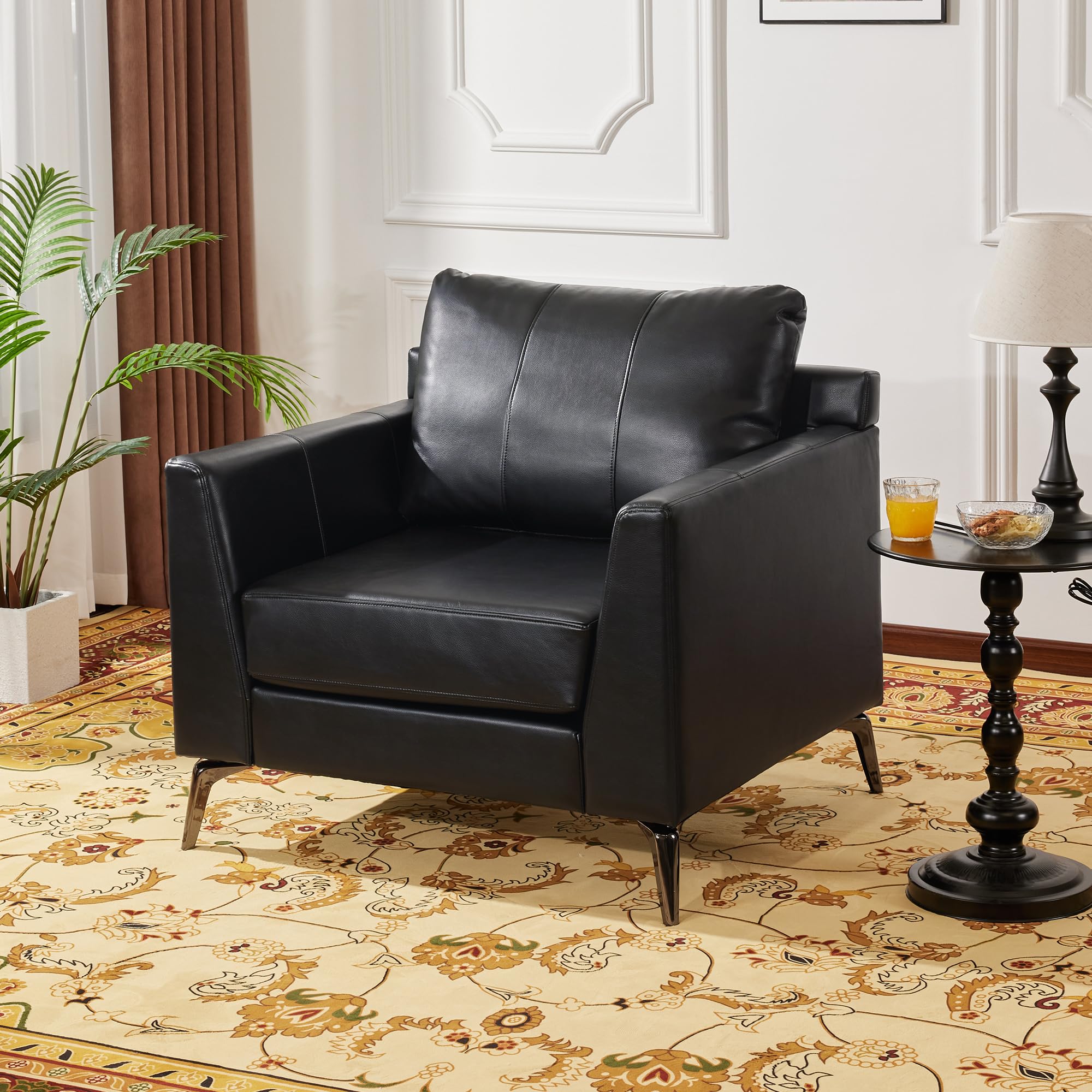 Modern Accent Chair, Faux Leather Lounge Armchair with Sloped Arms, for Living Room, Office, Reception, Waiting Room 4629 (1, Black)
