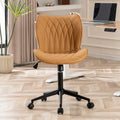 Armless Desk Chair Comfy Office Chair with Wheels Home Ergonomic Task Chair Adjustable Computer Chairs Modern Faux Leather Swivel Chair Upholstered Makeup Vanity Chair with Back(Camel)