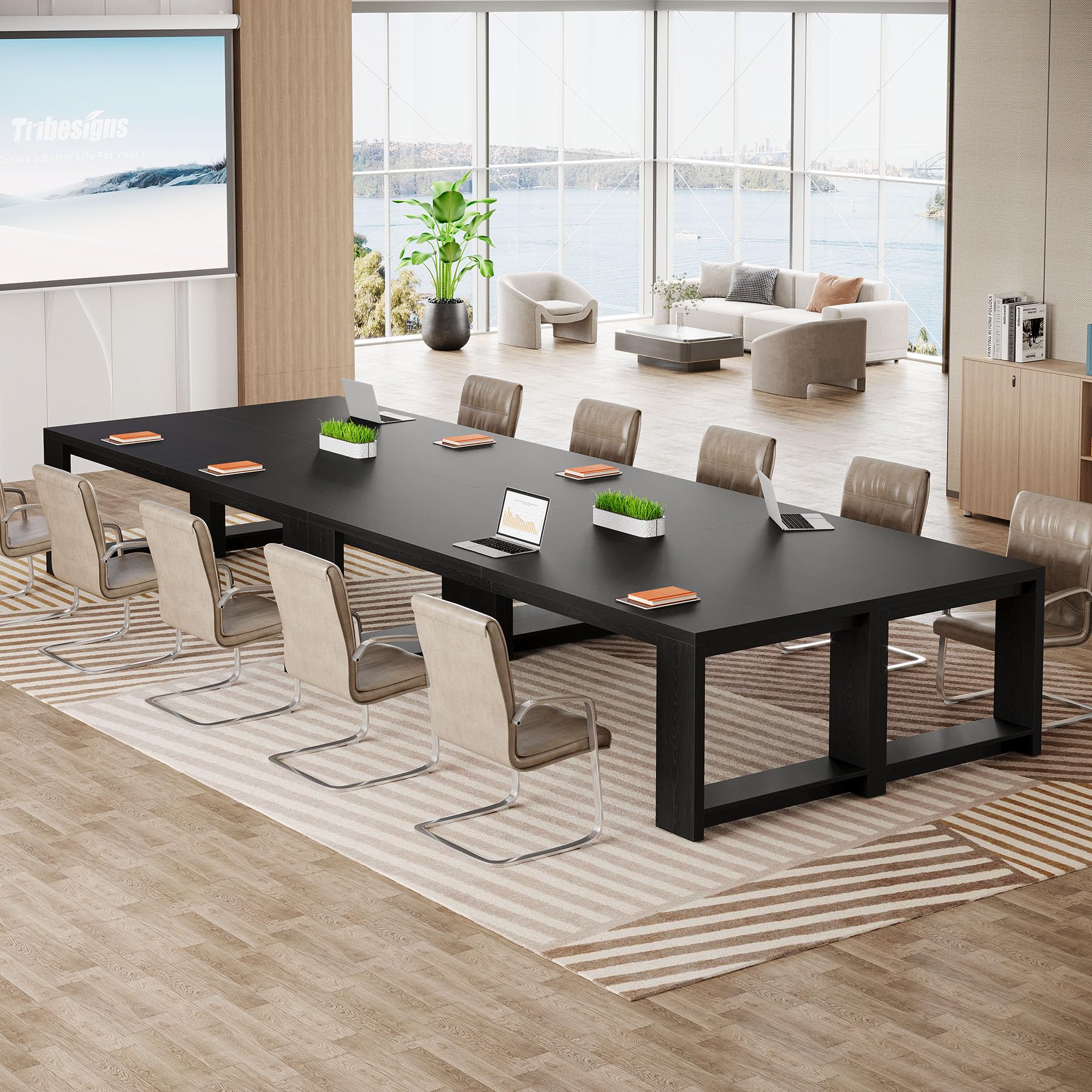 7 ft Conference Table for 6 to 8 People, Modern Rectangle Meeting Room Desk for Boardroom, Home Office (4, Black)