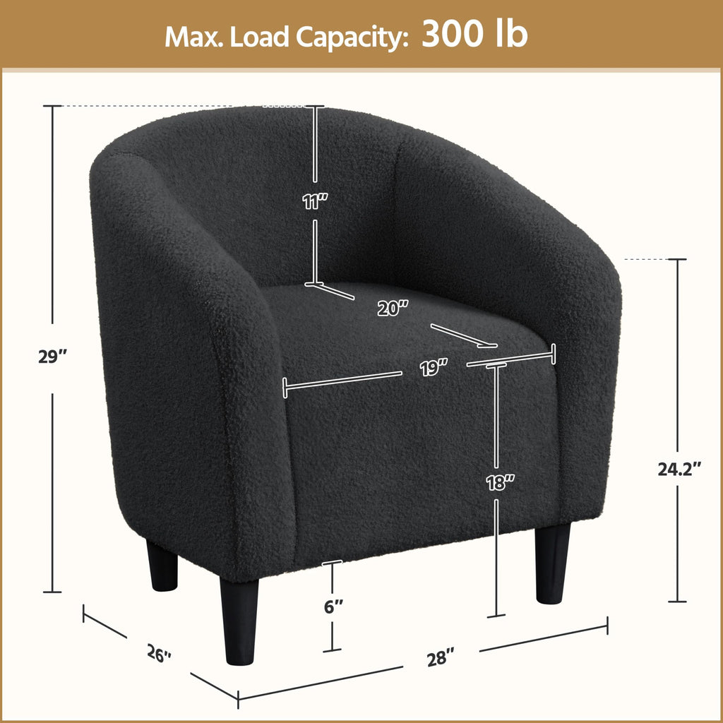 Accent Barrel Chair, Boucle Fabric Club Chair, Furry Sherpa Elegant Armchair with Cozy Soft Padded, Suitable for Living Room Bedroom Reception Room Office, Dark Gray
