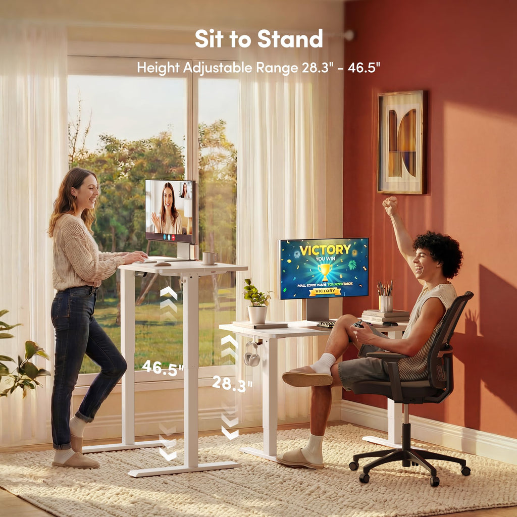 48 x 24 Inchs Electric Standing Desk, Height Adjustable, Sit Stand Up, Computer Office Desk with Splice Board, White Frame/White Top