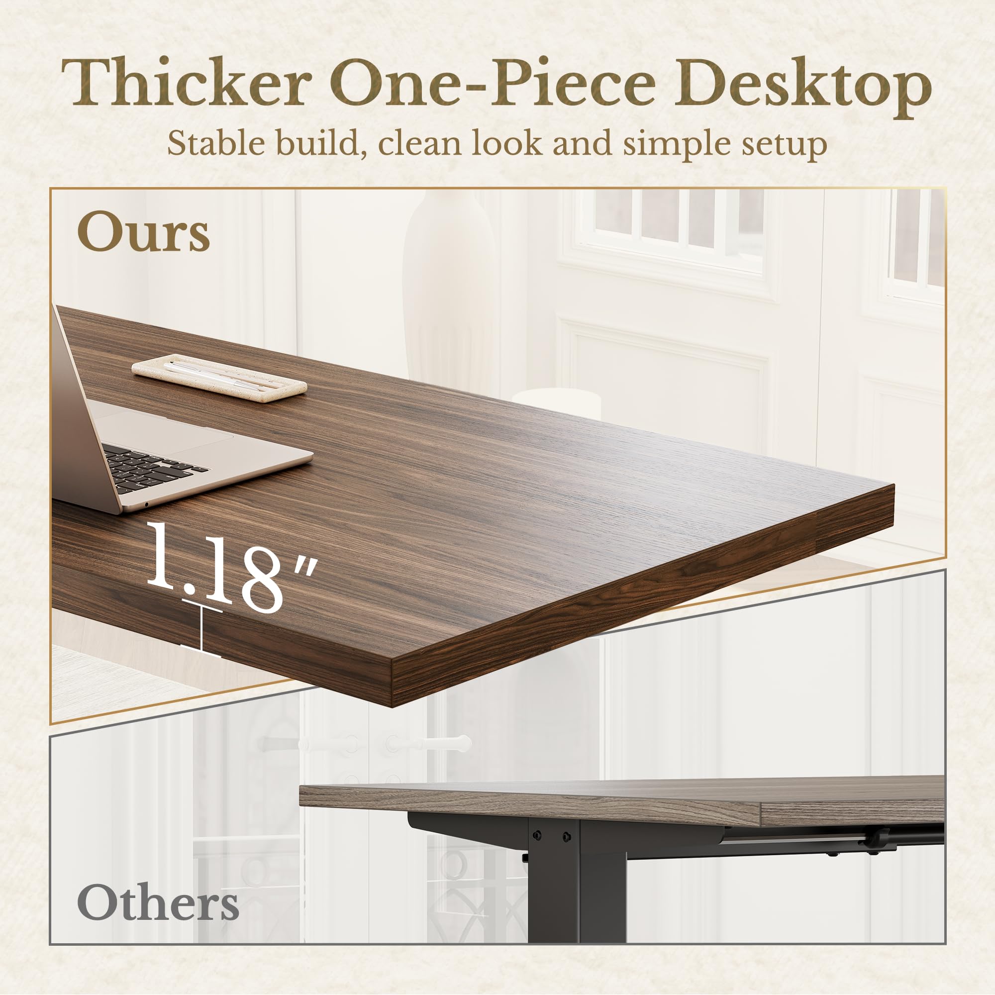 Electric Standing Desk, 48 Inch Adjustable Height Sit Stand Up Desk with 1.18" Thickness Whole-Piece Desktop, Computer Office Desk for Home Office, Black Walnut