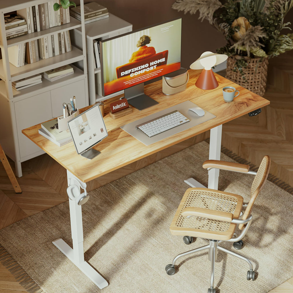 55*24 Inch Height Adjustable Electric Standing Desk, Light Brown