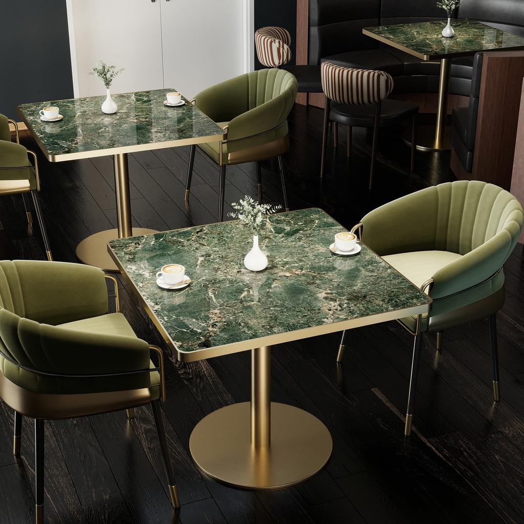 hausway 31.5" Tulip Table,Square Kitchen Dining Table for 2-4 with Thick Sintered Stone Top,Titanium Golden Pedestal Base,Heat-Resistant,Bistro Table for Dining Room,Café,Small Space（Emerald Essence）