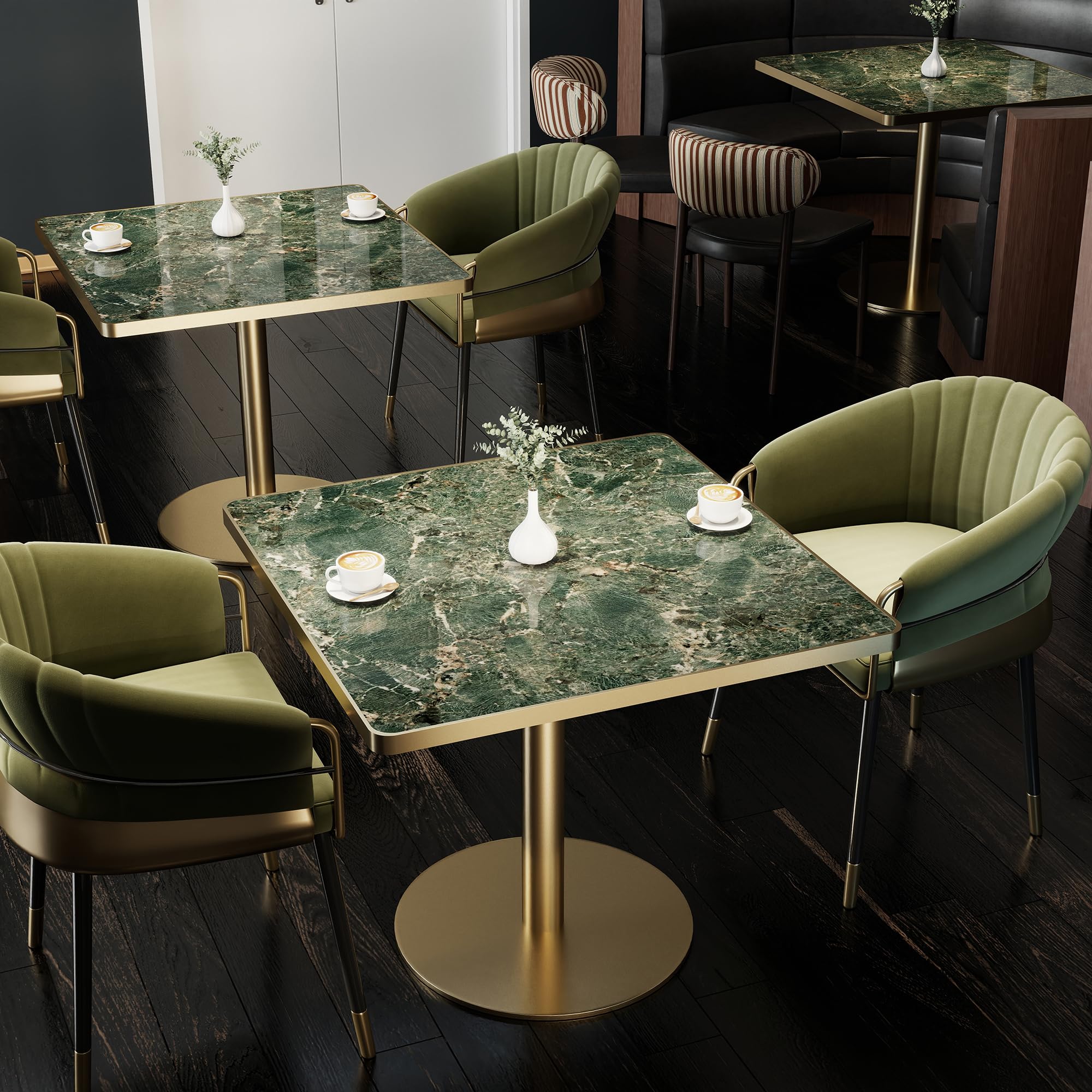 hausway 31.5" Tulip Table,Square Kitchen Dining Table for 2-4 with Thick Sintered Stone Top,Titanium Golden Pedestal Base,Heat-Resistant,Bistro Table for Dining Room,Café,Small Space（Emerald Essence）
