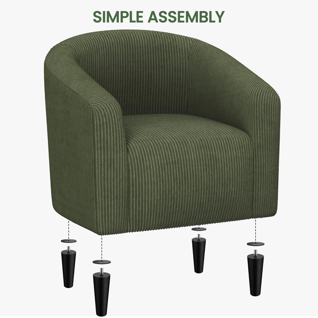 Accent Barrel Chair, Corduroy Fabric Club Chair, Furry Sherpa Elegant Armchair with Cozy Soft Padded, Suitable for Living Room Bedroom Reception Room Office, Dark Green