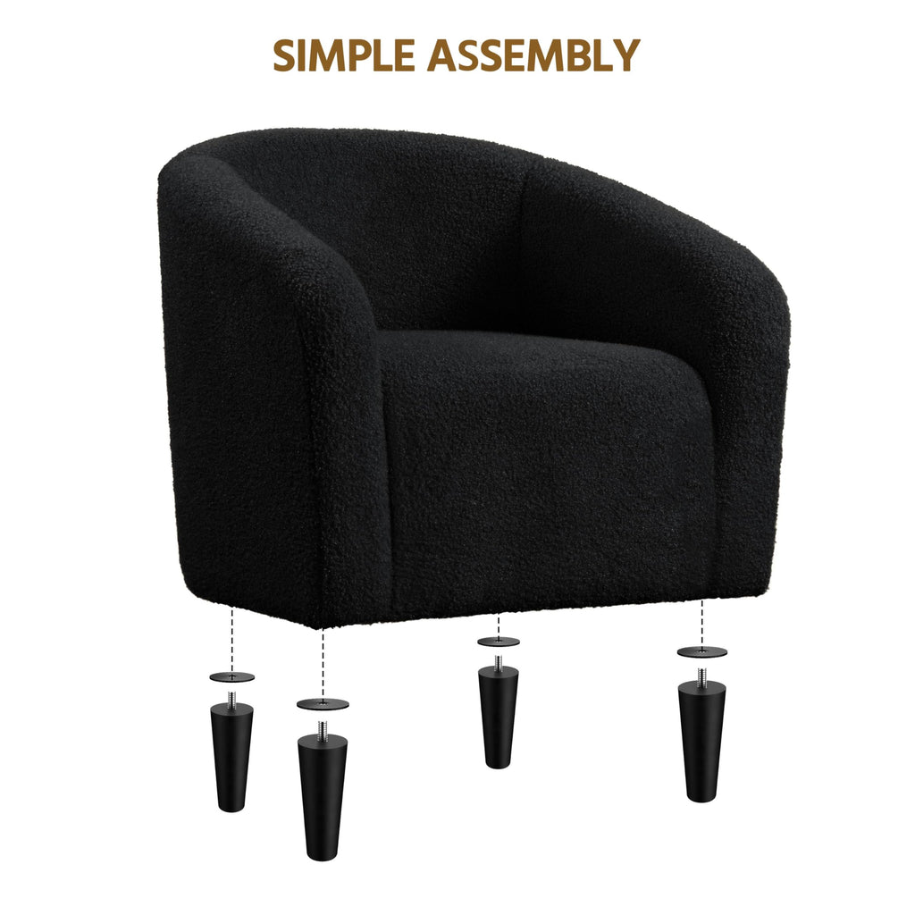 Accent Barrel Chair, Boucle Fabric Club Chair, Furry Sherpa Elegant Armchair with Cozy Soft Padded, Suitable for Living Room Bedroom Reception Office, Black