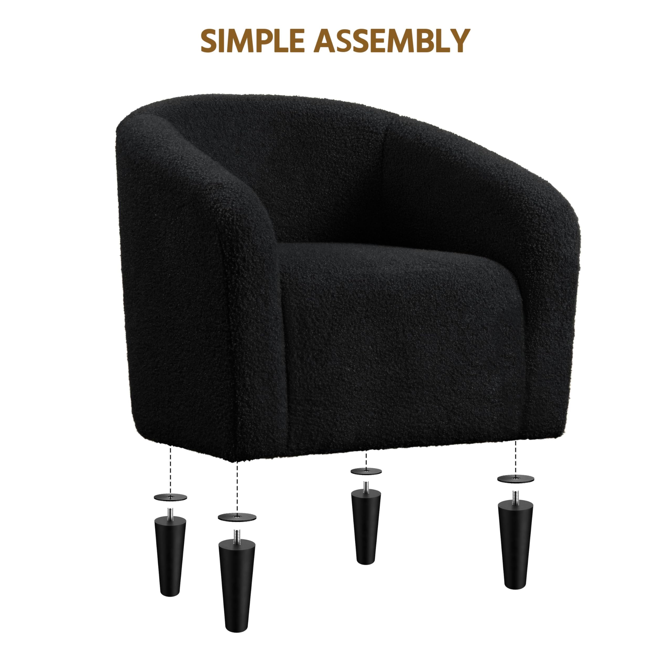 Accent Barrel Chair, Boucle Fabric Club Chair, Furry Sherpa Elegant Armchair with Cozy Soft Padded, Suitable for Living Room Bedroom Reception Office, Black