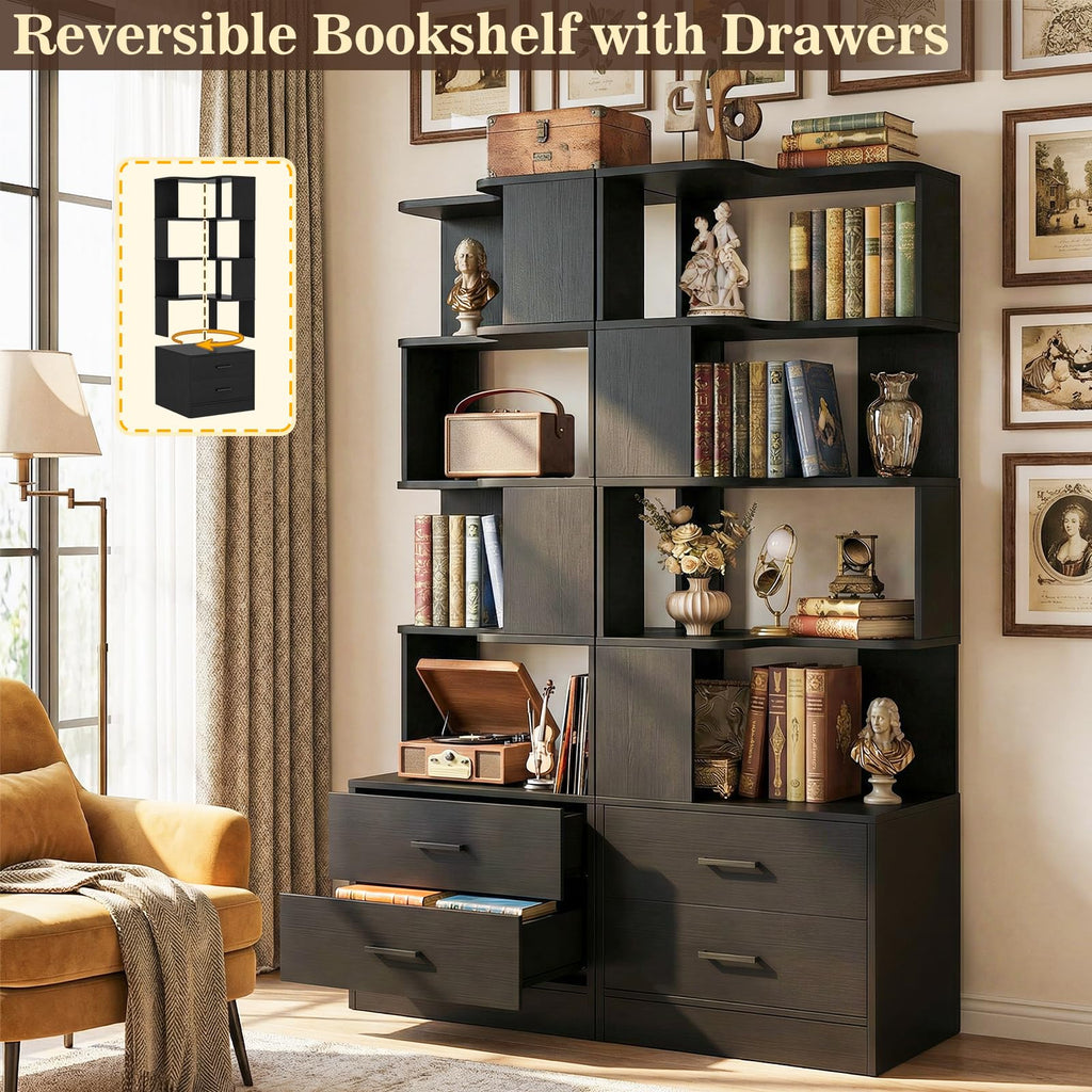 Corner Book Shelf with Drawers, Small Corner Shelf with Drawers