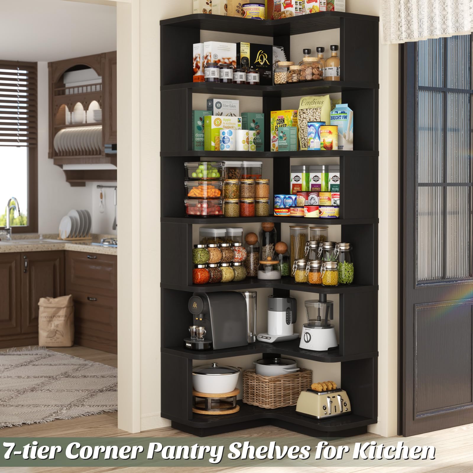 Corner Book Shelf, 7-Shelf L Shaped Corner Bookshelf with Baffle