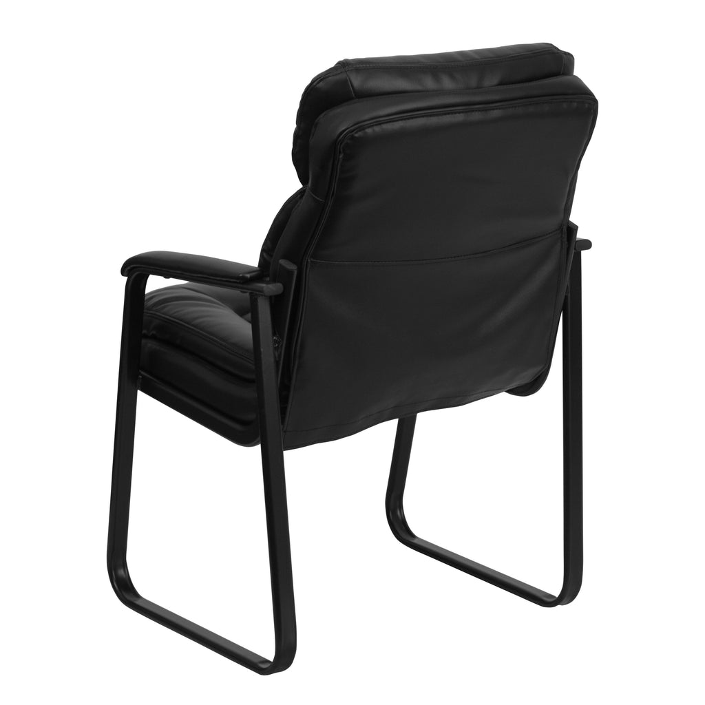 Leather Soft Executive Side Reception Chair with Padded Arms and Sled Base, Upholstered Side Chair for Living Room/Office, Black