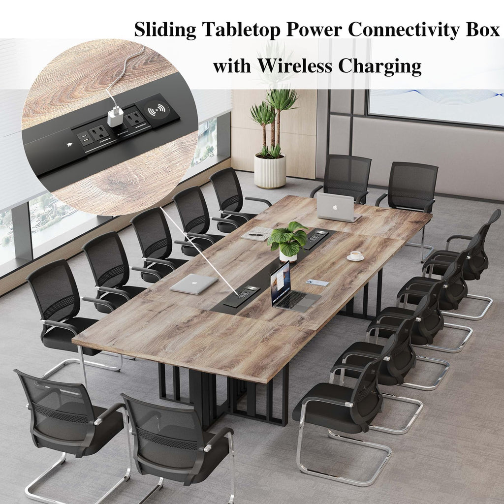 9.2ft Large Conference Table - 2" Thick Top & Metal Grid Base | Easy Assembly | Cable Management | Commercial Office Desk, Modern Executive Meeting Table for Office (10-20 People)