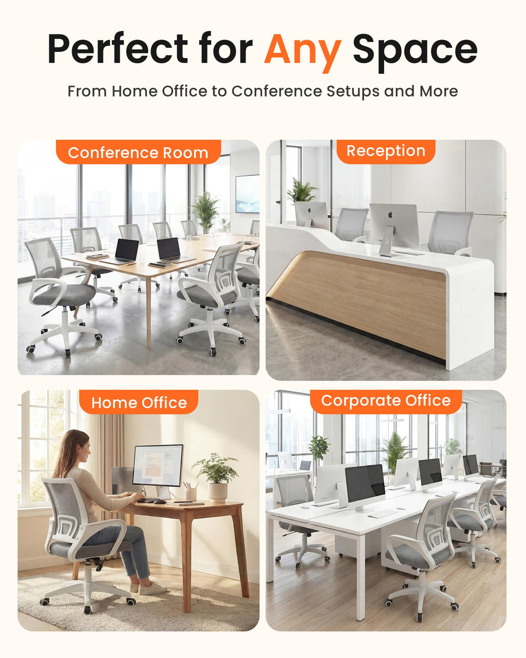 Office Desk Computer Chair Ergonomic Mesh Gaming Cushion Seat with Comfy Lumbar Mid Back Support Adjustable Height Swivel Rolling Wheels for Home Task (Grey)