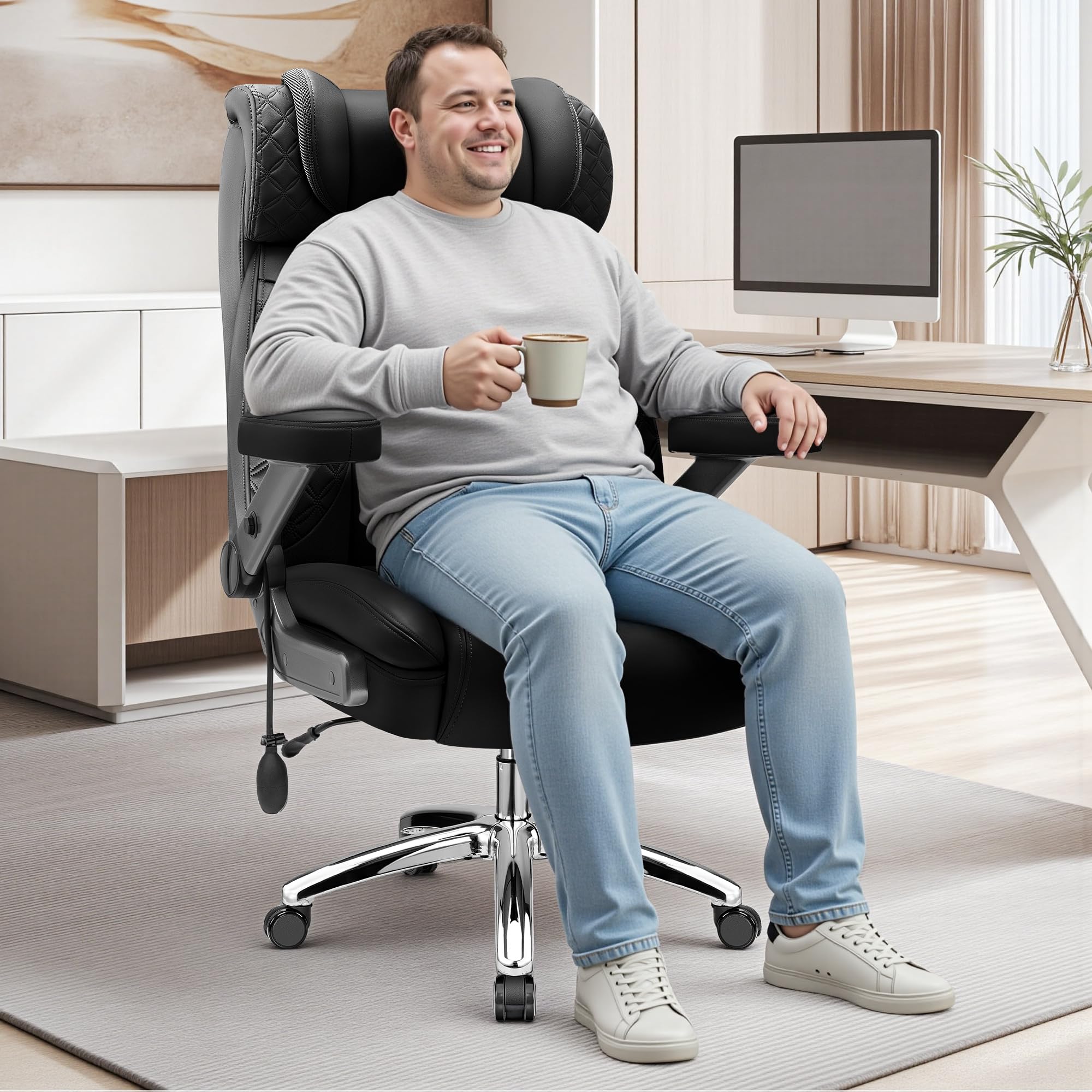 Big and Tall Office Chair, Desk Computer Chair for Heavy People, Oversized Executive Gaming Chair, Extra Wide 500LBS Ergonomic Comfy Office Chair with Adjustable Lumbar Support & 5D Flip Arms