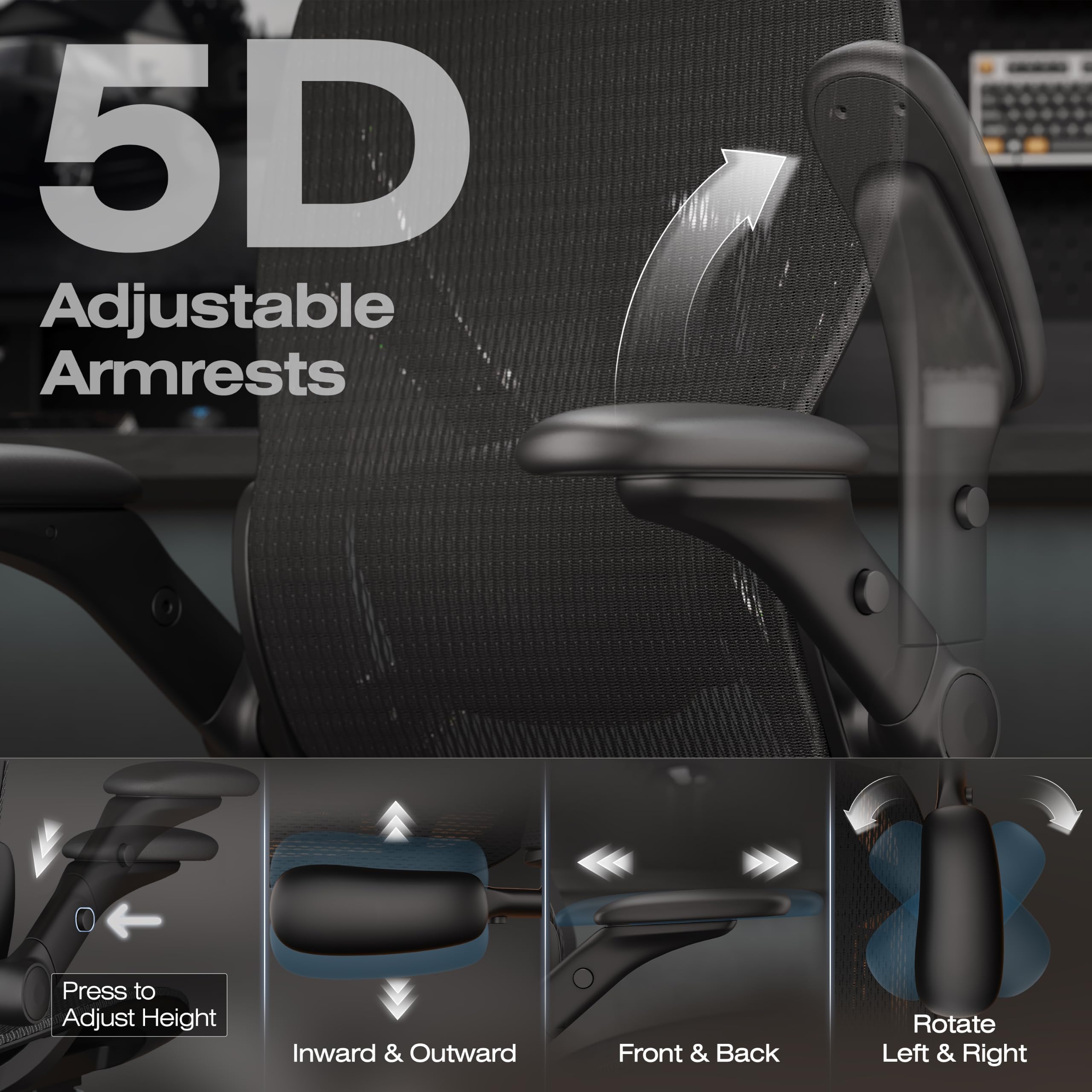 X100 Ergonomic Mesh Office Chair with Footrest, Big and Tall Home Desk Chair with 5D Flip-Up Arms, Adjustable 3D Lumbar Support, Gaming & Executive Computer Chair, Night Reaper