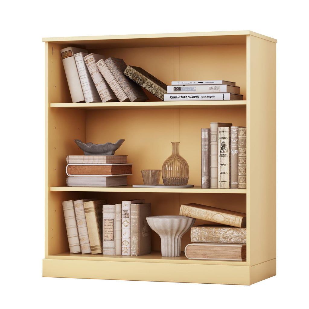 Solid Wood Bookcase - 3 Tier Floor Standing Bookshelf - 36" Short Storage Cabinet, 32” Wide - Yellow, Display Furniture for Living Space, 100% Eco-Friendly Wood, Made in Brazil
