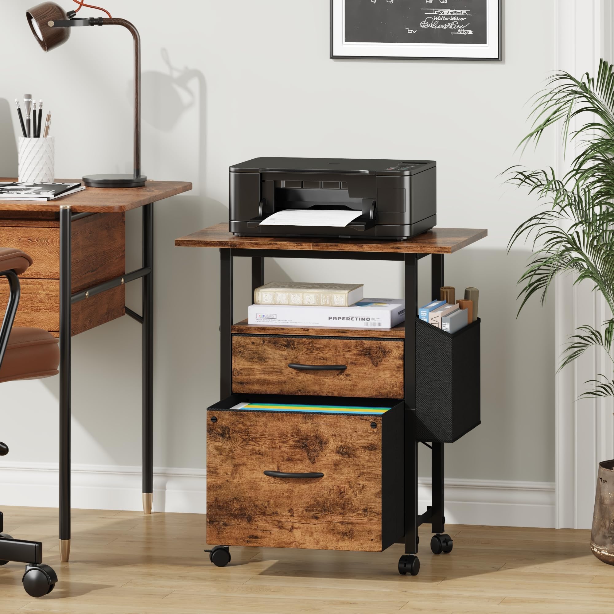 2 Drawer File Cabinet 24''W, Mobile Filing Cabinet, Printer Stand