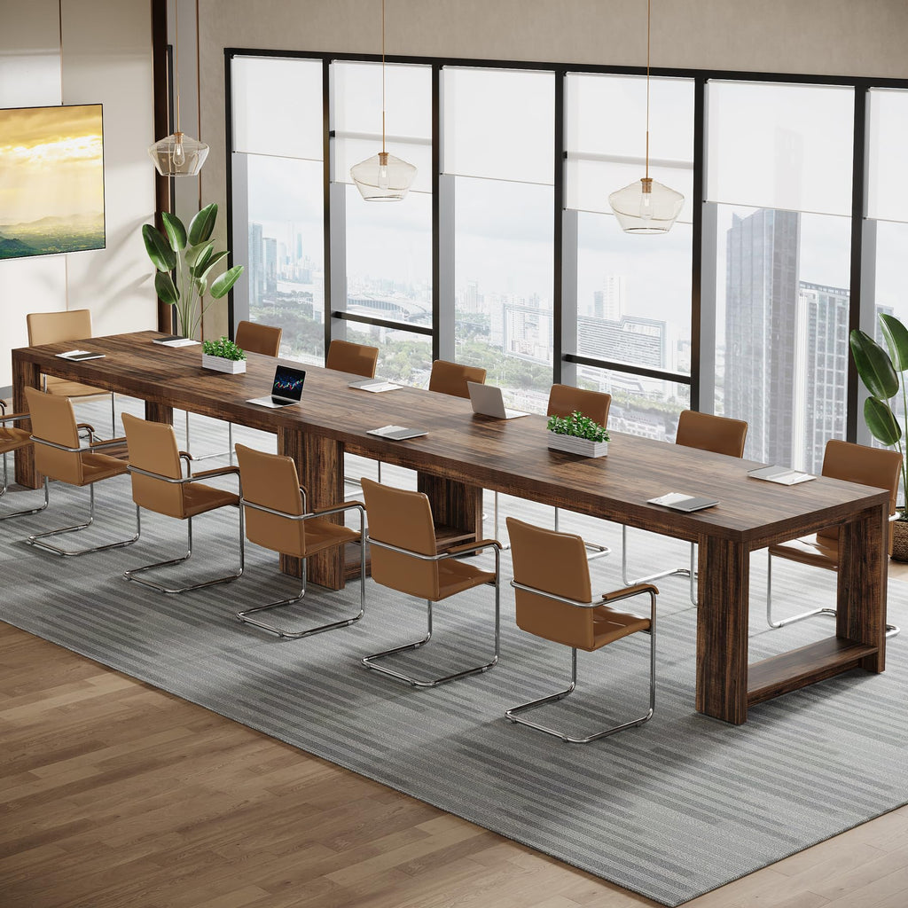 7 ft Conference Table for 6 to 8 People, Modern Rectangle Meeting Room Desk for Boardroom, Home Office (2, Dark Brown)