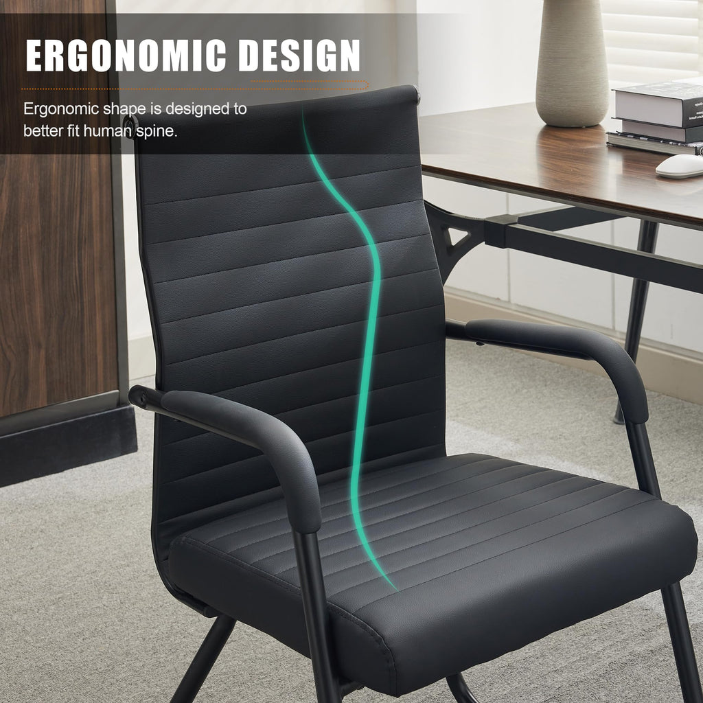 Office Chairs Set of 4, Modern Leather Reception Chairs with Mid Back & Sled Base, No-Wheel Desk Chairs for Waiting Room & Conference Room