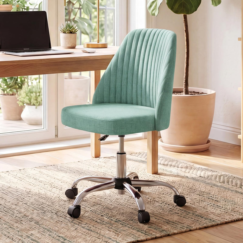 Office Chair, Comfy Desk Chair Rolling Vanity Swivel Task Chairs with Wheels, Wide Seating Armless Height Adjustable Computer Chairs for Home,Bedroom,Student,Adults, Green