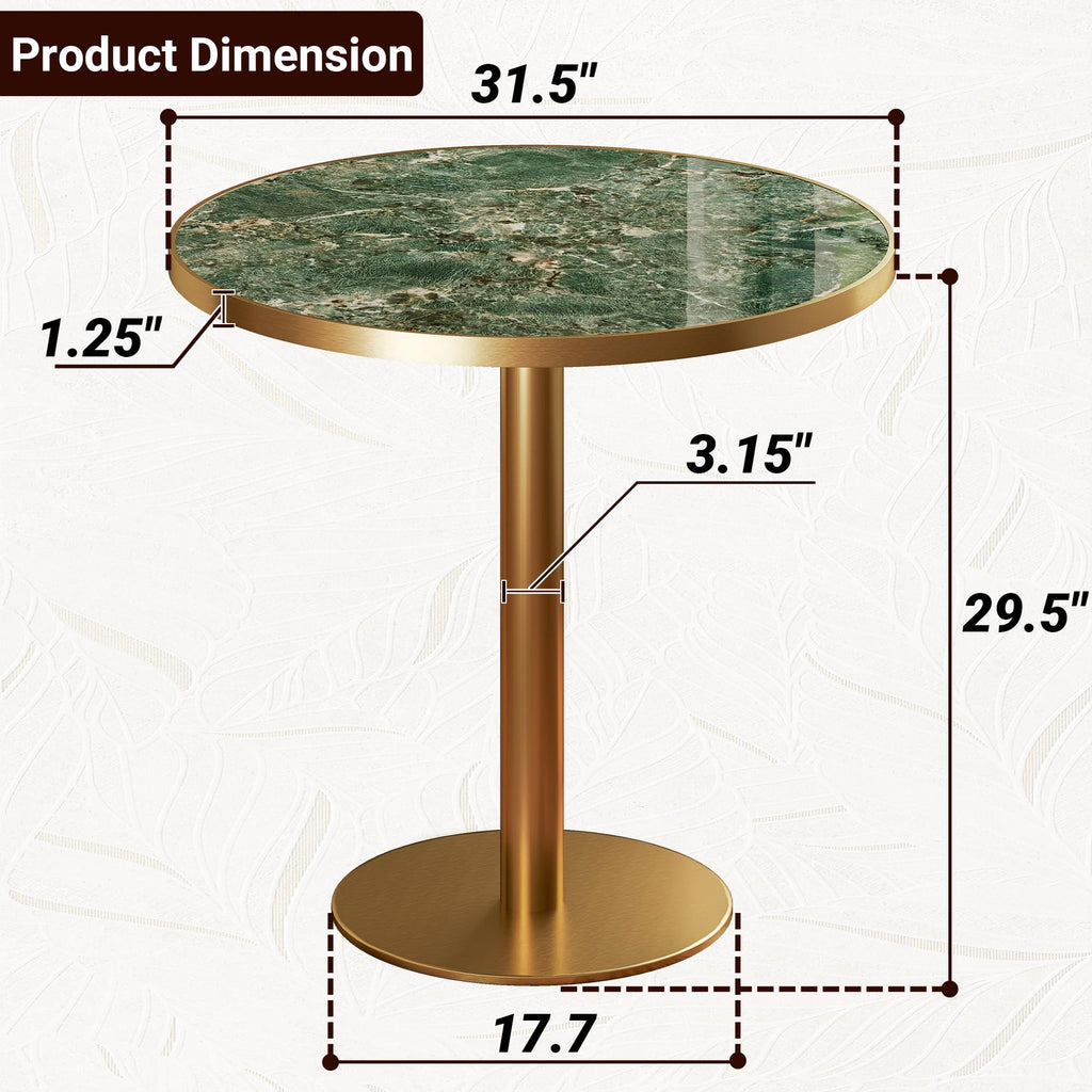 hausway 31.5" Tulip Table,Round Kitchen Dining Table for 2-4 with Thick Sintered Stone Top,Titanium Golden Pedestal Base,Heat-Resistant,Bistro Table for Dining Room,Café,Small Space（Emerald Essence）