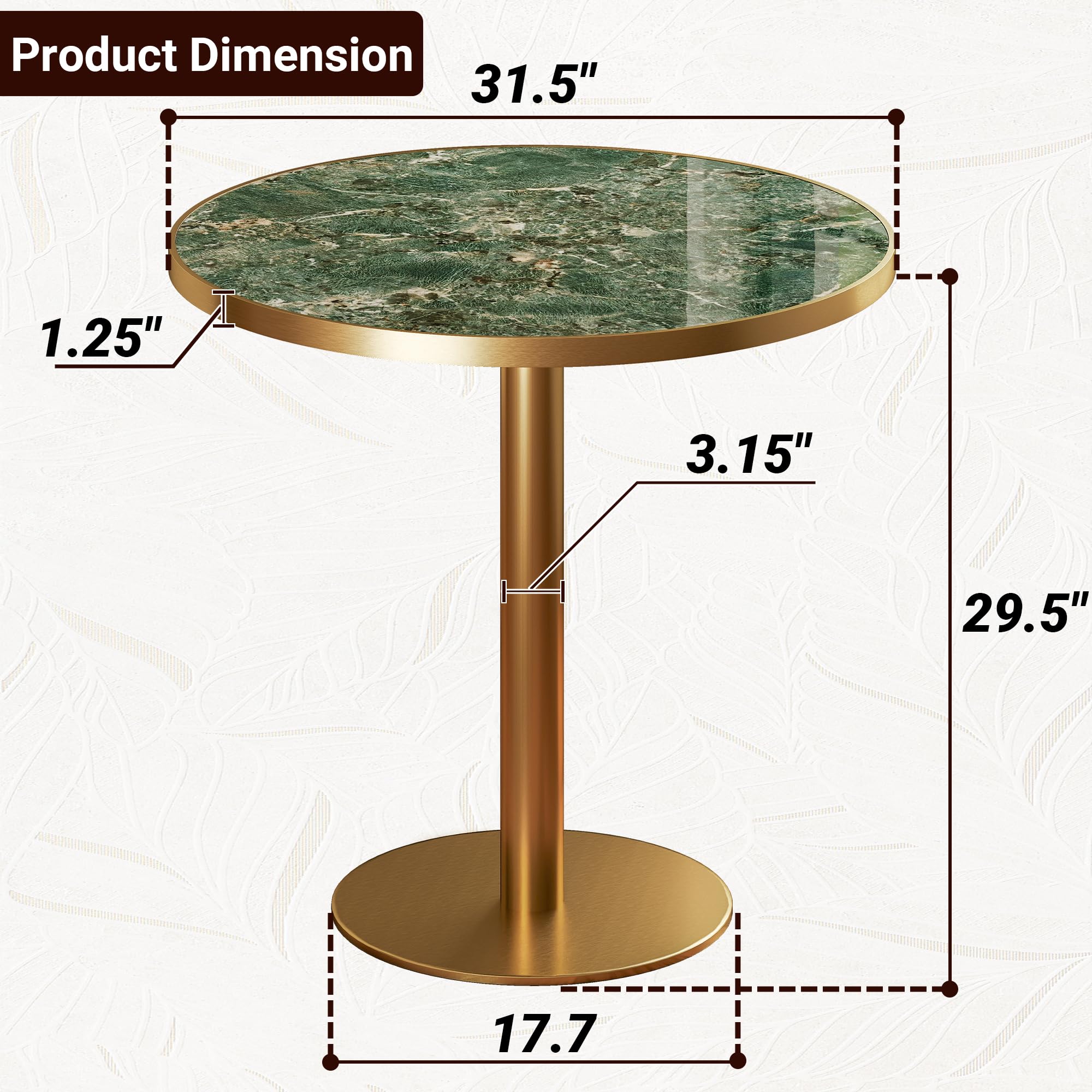 hausway 31.5" Tulip Table,Round Kitchen Dining Table for 2-4 with Thick Sintered Stone Top,Titanium Golden Pedestal Base,Heat-Resistant,Bistro Table for Dining Room,Café,Small Space（Emerald Essence）