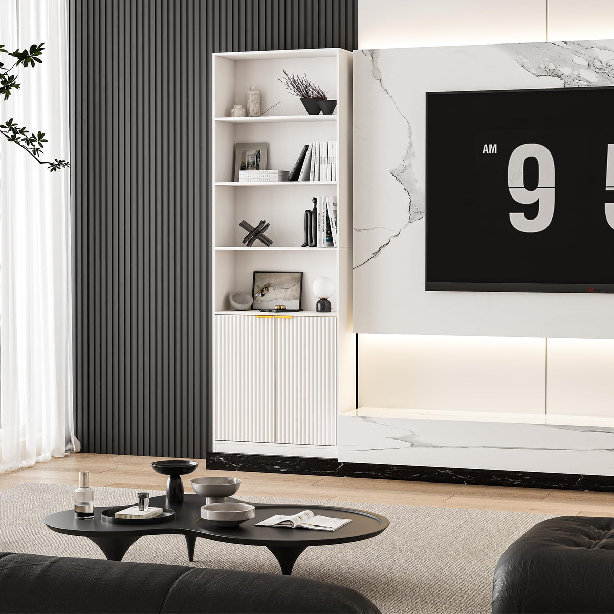 69" Tall Book Shelve Bookcases with Doors, Floor Standing 6 Shelf Display Shelves, Bookshelf with Storage Shelf, Home Decor Furniture for Living Room Home Office
