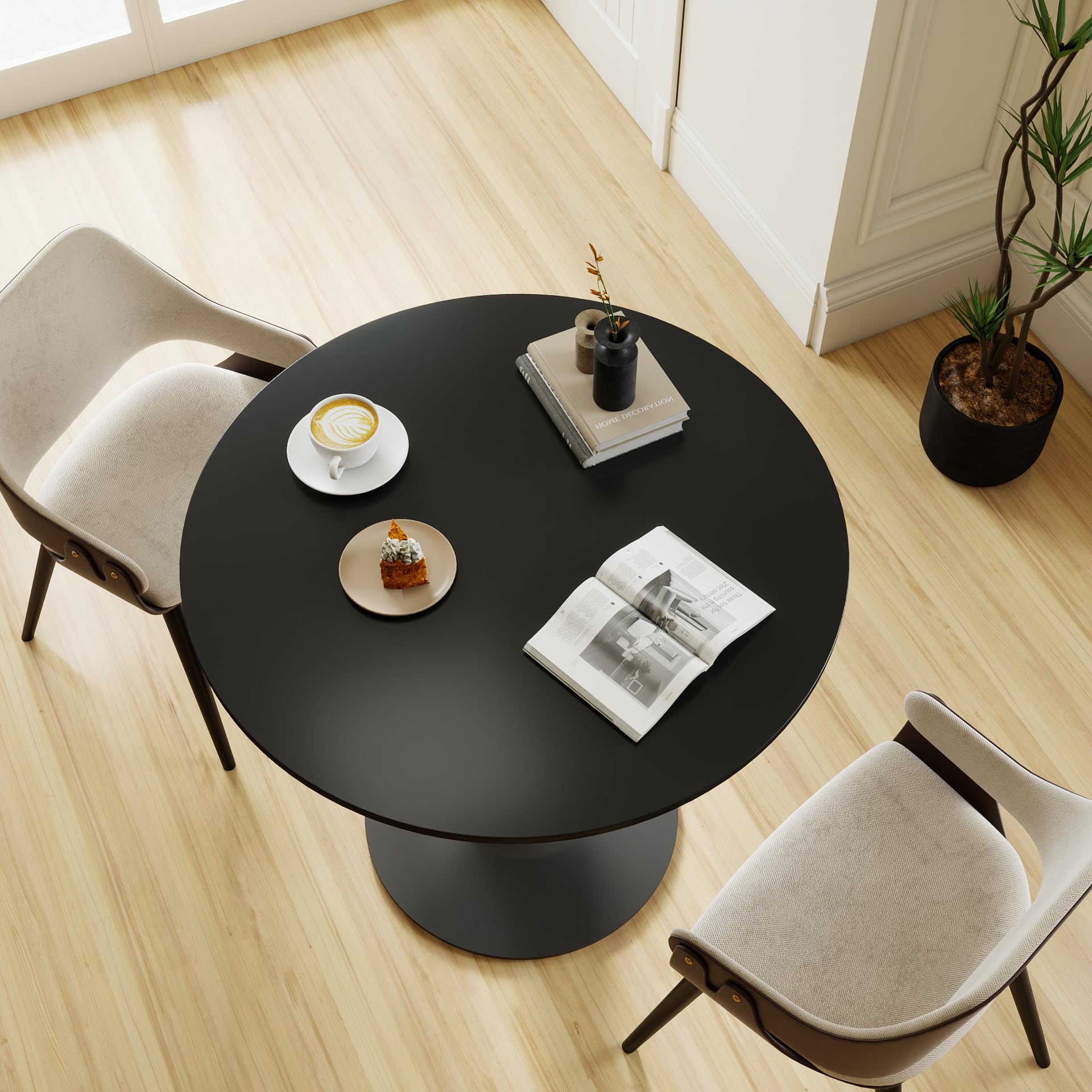 TUOMUR Black Round Dining Table, 27.6" Tulip Table Kitchen Round Dining Table for 1-2 People with MDF Table Top and Metal Pedestal Base, Mid-Century Leisure Table for Home, Dining Room, Cafe