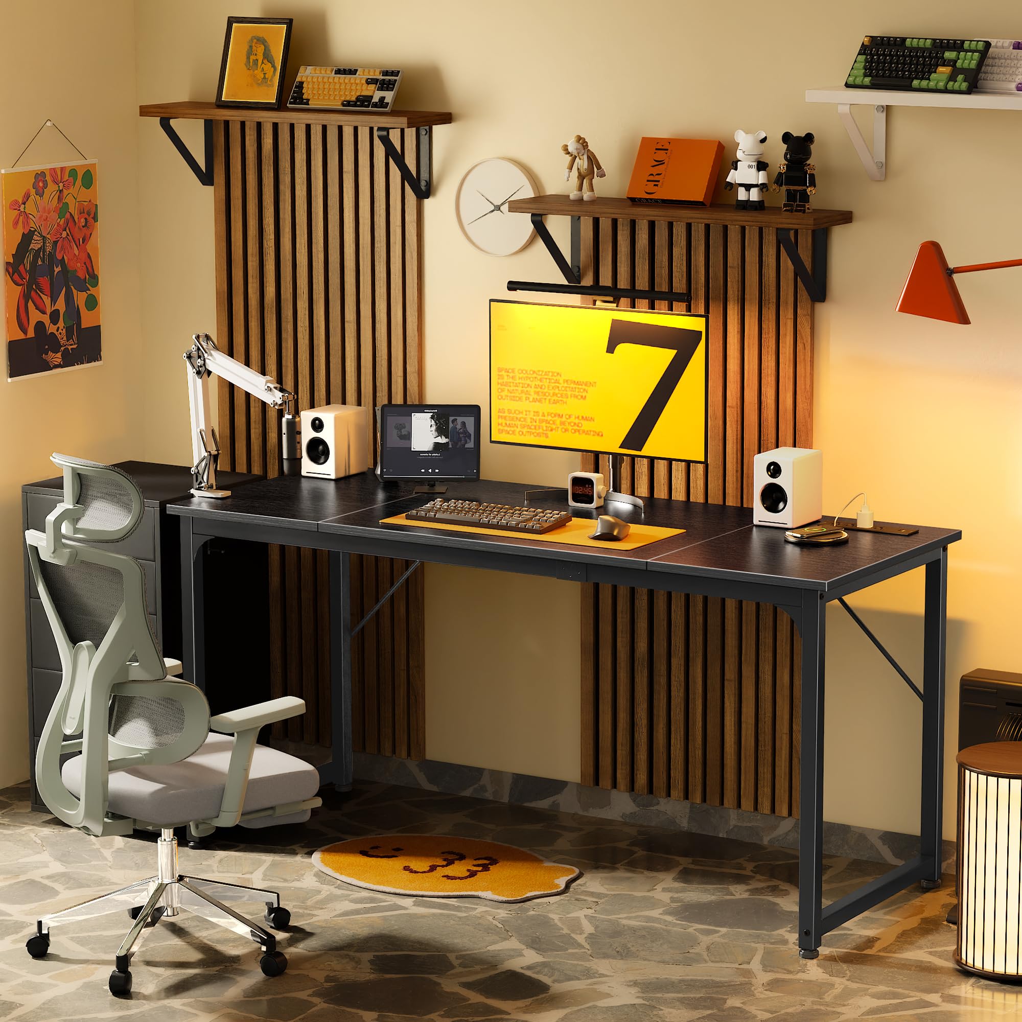 63 X 24 Inch Office Computer Desk with Power Outlets and USB-C Port, Larger and Longer Gaming Desk, for Home Office, Study, Writing Work from Home Table, Metal Frame, Black
