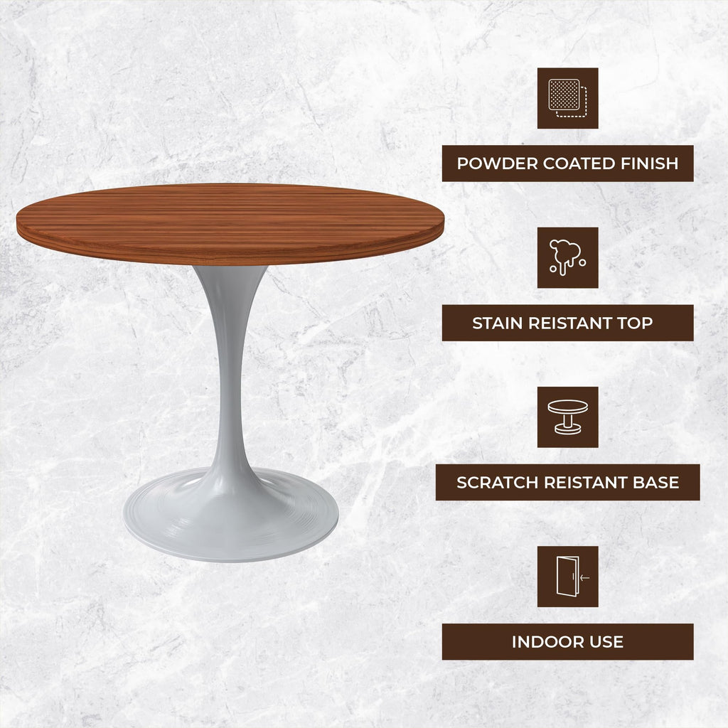 Verve Mid-Century Modern 36 Inch Round Dining Table, MDF Wood Tabletop with White Steel Pedestal Base, Contemporary Kitchen & Dining Room Table, for Small Spaces (Cognac Brown)