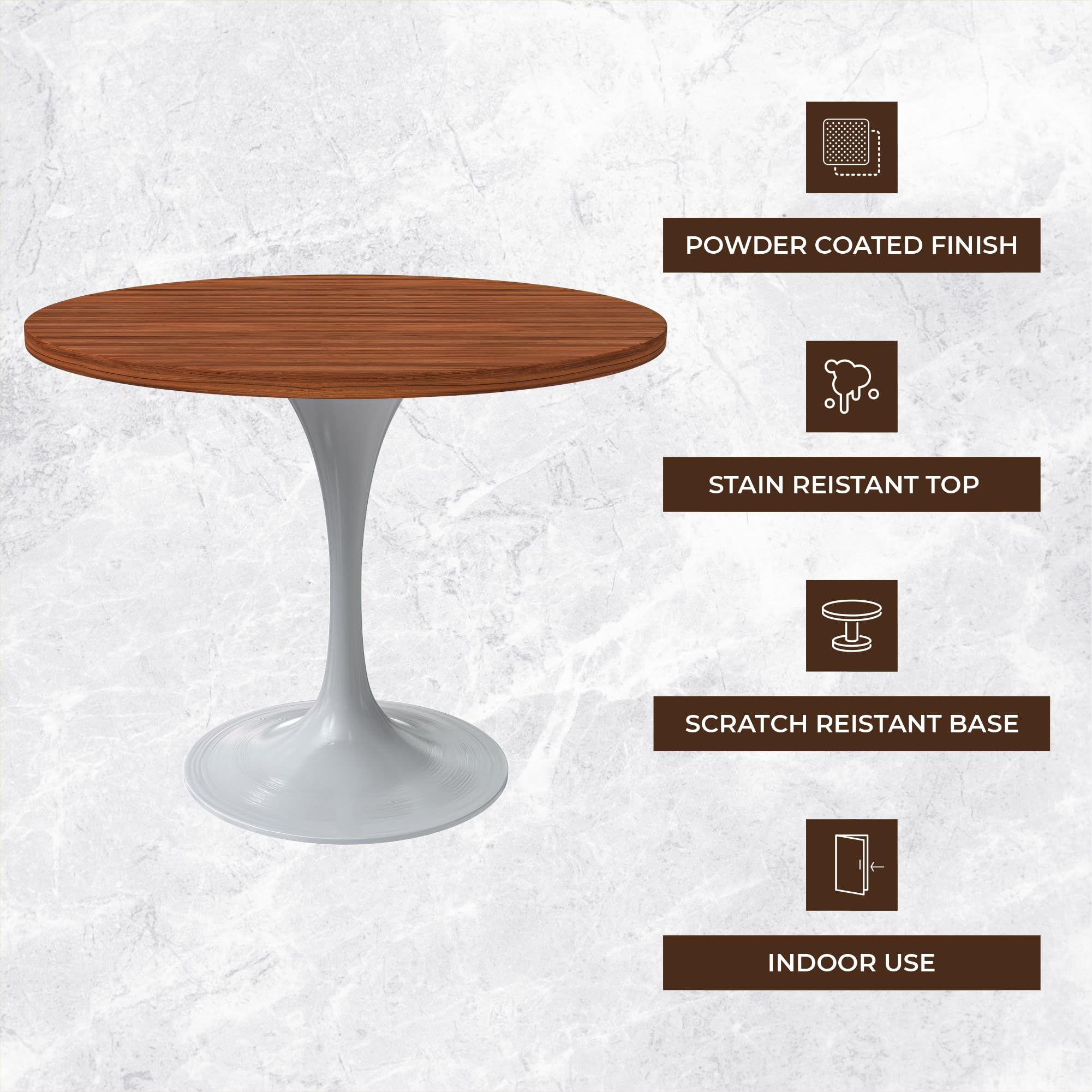 Verve Mid-Century Modern 36 Inch Round Dining Table, MDF Wood Tabletop with White Steel Pedestal Base, Contemporary Kitchen & Dining Room Table, for Small Spaces (Cognac Brown)