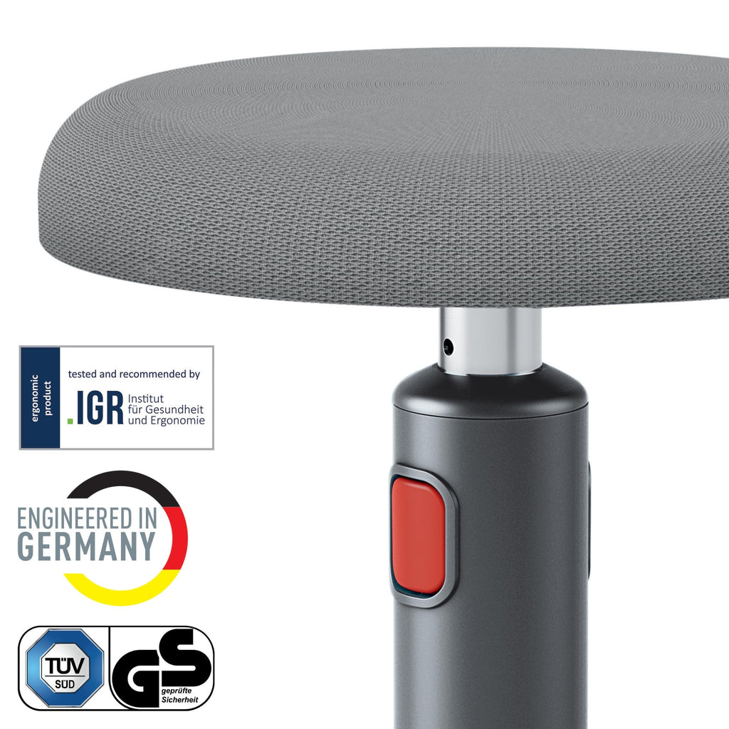 Sit Stand Stool, Ergonomic Height Adjustable 46cm to 79cm Wobble Stool, Round Swivel Office Desk Chair/Stool, Ergo Cosy Range, Velvet Grey