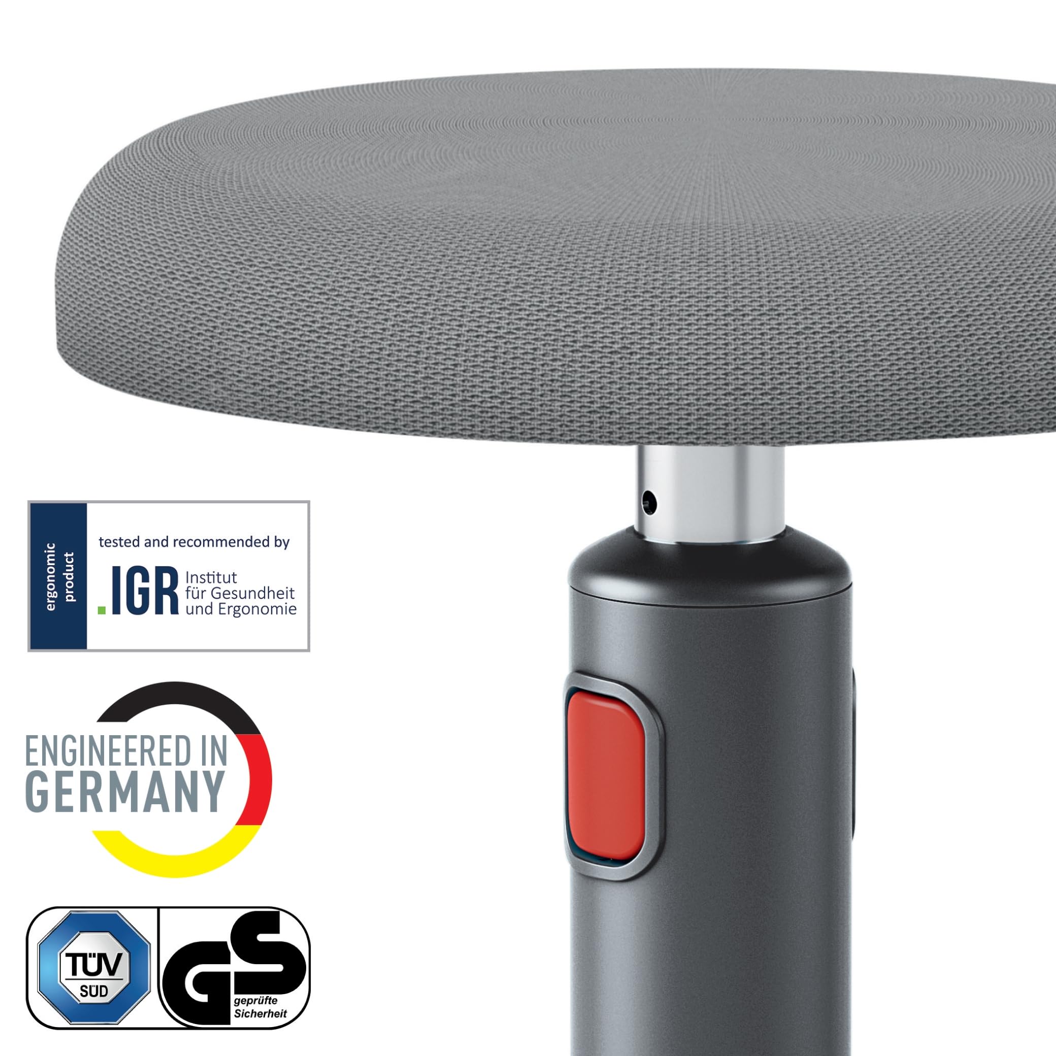 Sit Stand Stool, Ergonomic Height Adjustable 46cm to 79cm Wobble Stool, Round Swivel Office Desk Chair/Stool, Ergo Cosy Range, Velvet Grey