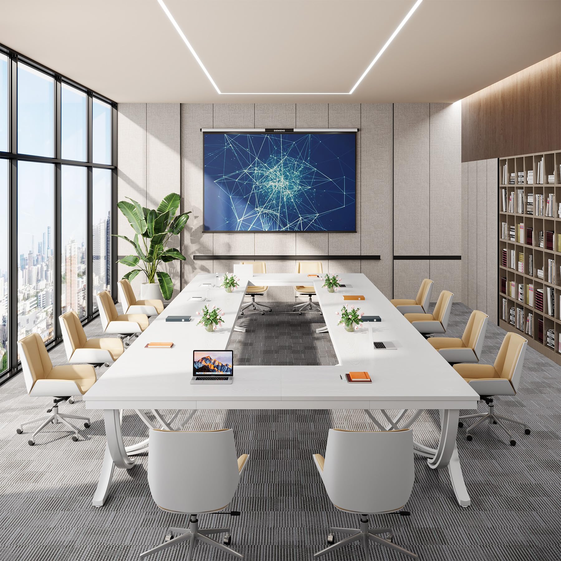 6.5FT Conference Table for 6-8 People, 78 inch Long Rectangular Seminar Table with Strong Metal Frame, Business Furniture Boardroom Desk for Office Meeting Conference Room (2PCS, White)