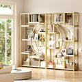 79" W Luxury Marble-Patterned White Gold Bookshelf, Modern Geometric Half-Moon Style, Flexible Modular Open Storage Unit for Living Room, Home, Office